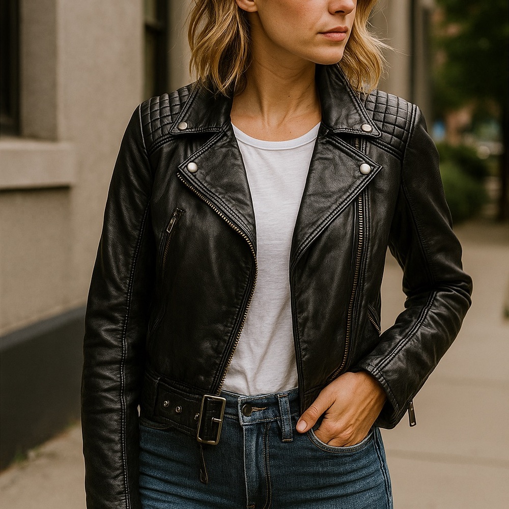 H&M BIKER INSPIRED BLACK JACKET WITH ZIPPERS